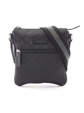 Gucci Shoulder Bag GG Pattern Black Nylon Leather